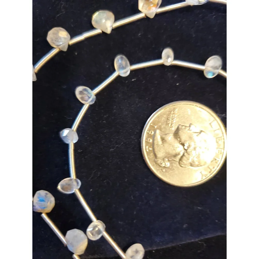 Faceted Milky Moonstone Briollette Beads, 2 Strands